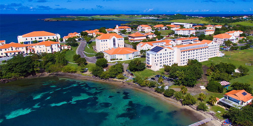 Aerial shot of SGU campus in Grenada