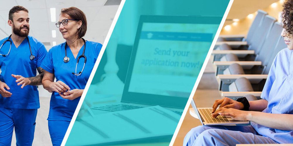 Collage of three images that show people in a professional medical setting