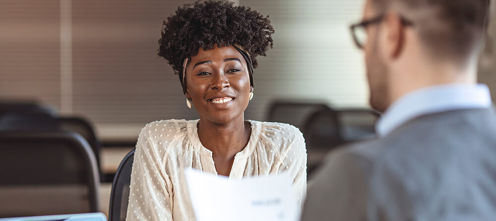 Female medical applicant participating in a medical school interview.