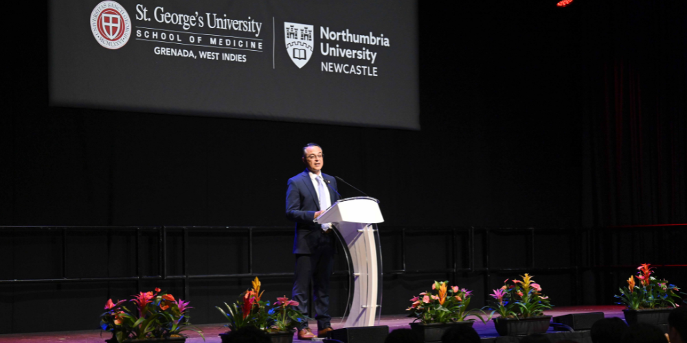 Dr. Marios Loukas at the Fall 2025 Northumbria University White Coat Ceremony